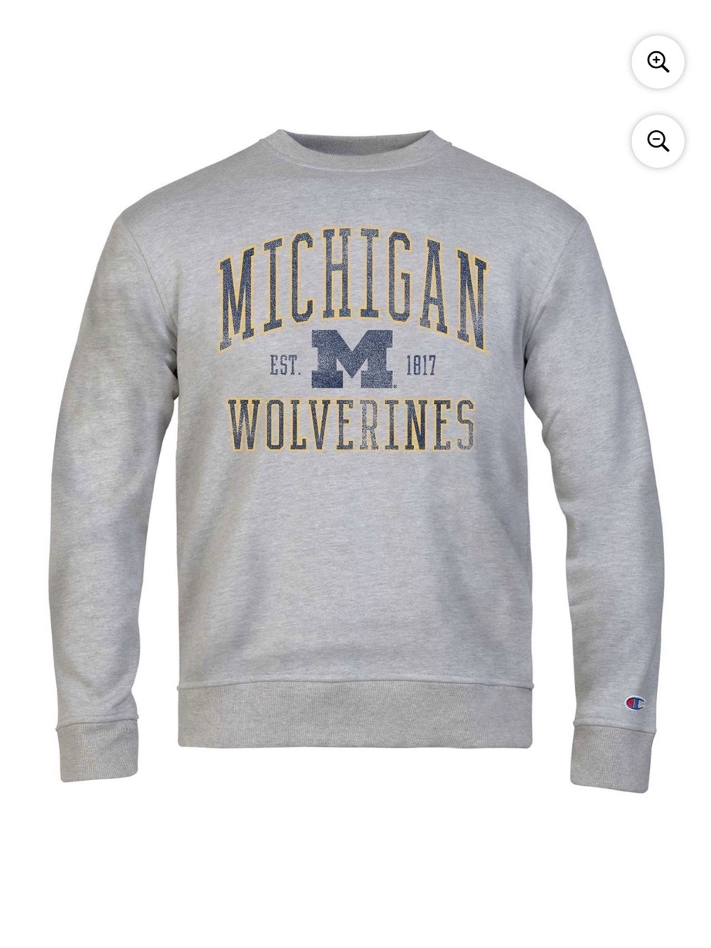 Champion Gray Michigan Wolverines Logo Crewneck Sweatshirt